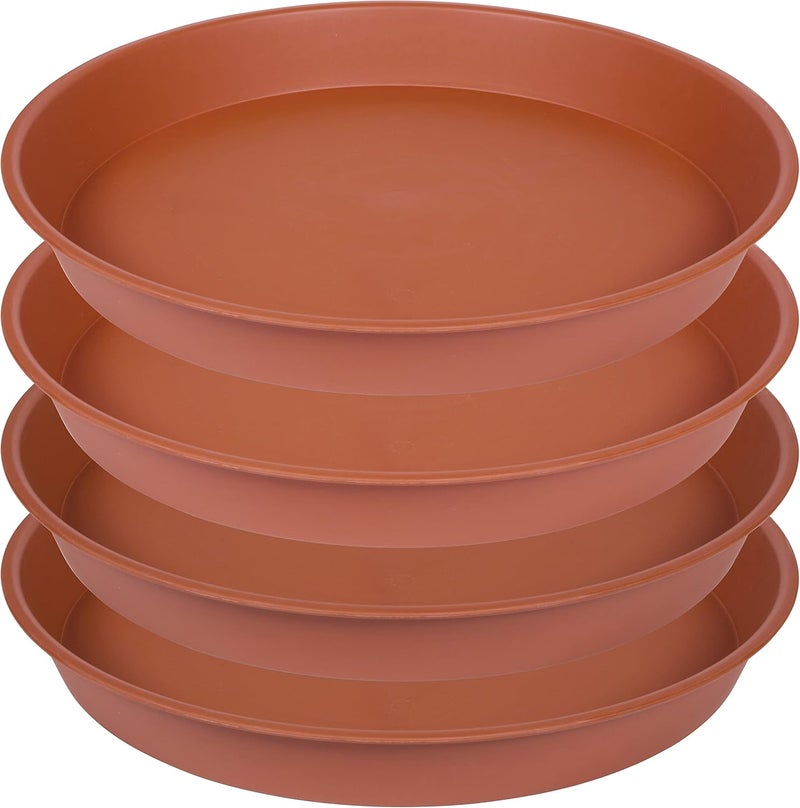Bleuhome 4 Pack of 16 17 inch Plant Saucer Tray (15 inch Base), 2.3" Depth, Heavy Duty Deep Planter Trays for Pots, Plastic Plant Saucers for Indoors, Plant Water Drip Trays (17", Terracotta) - Image 1